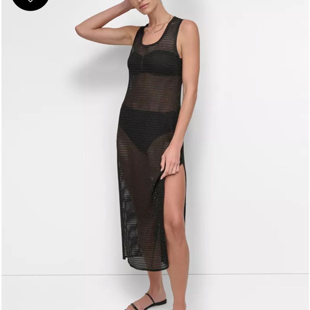 DKNY Black Mesh Swim Coverup